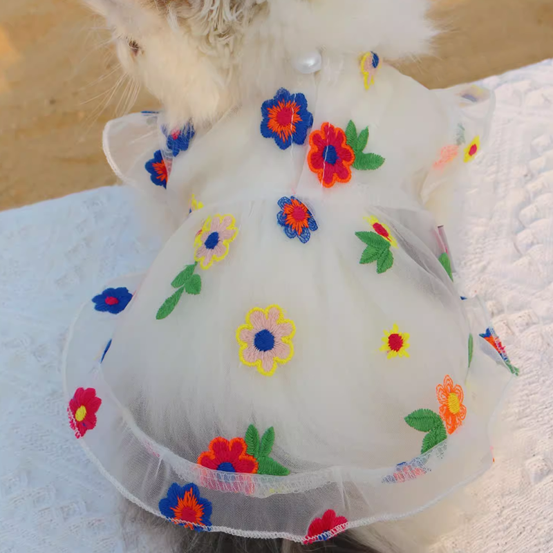 flower embroidery Cute Cat Vest embroidery cat dress - DeeplPet
