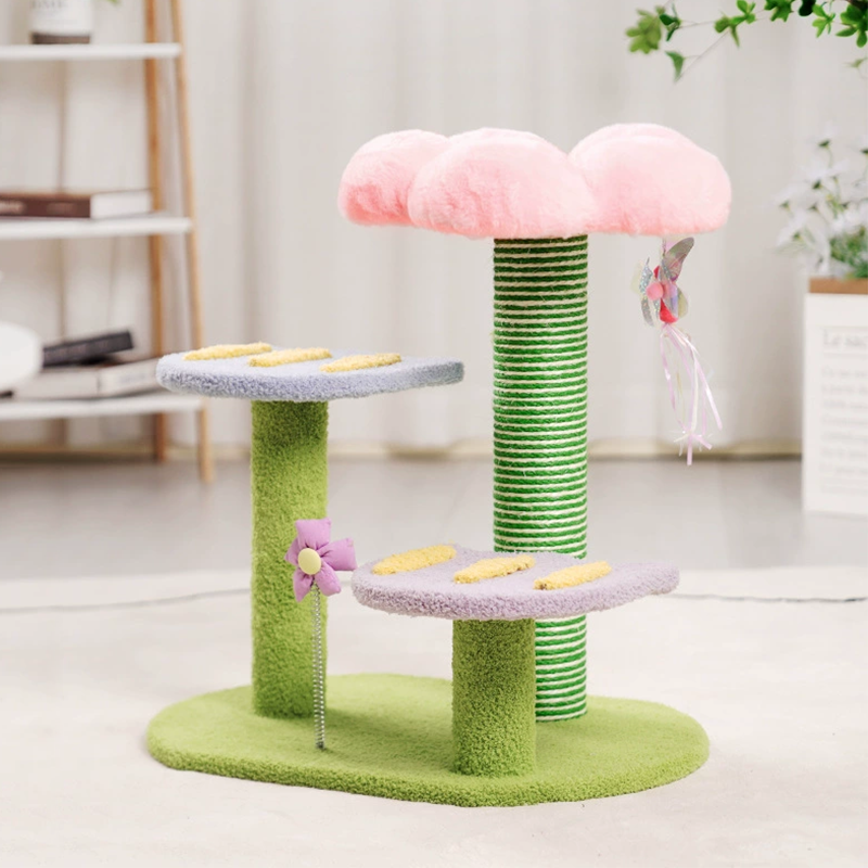 flower Cat Tower Cat Tree House Scratcher Interactive Training Toy with Sisal Rope