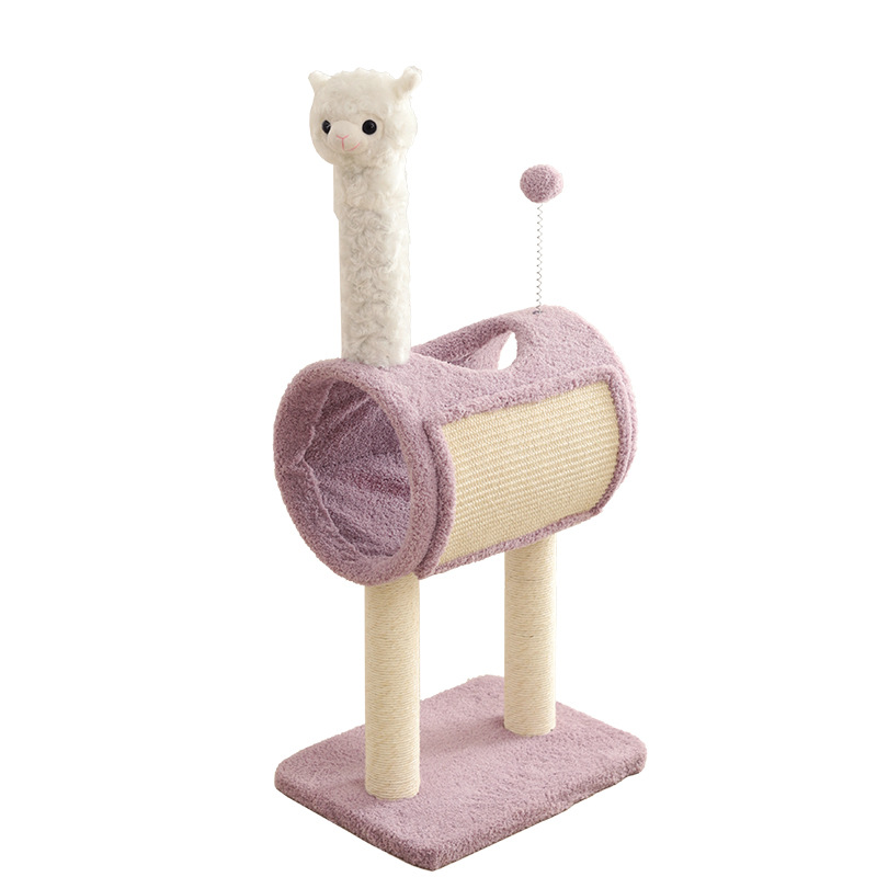 Alpaca Cat tree Cat Tunnel with Scratching Post Tall Cat Tree Tower for Indoor