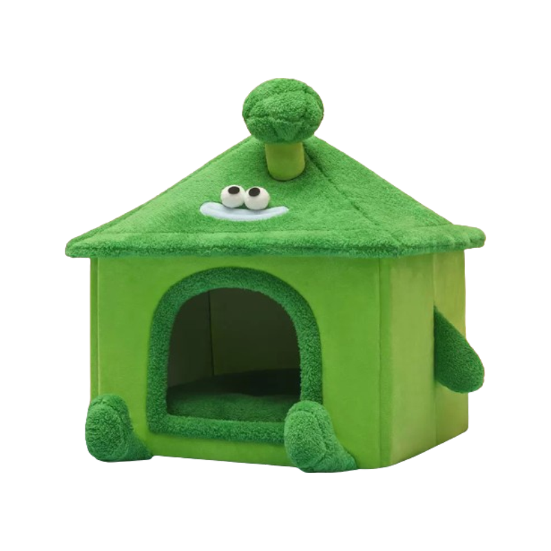 Enclosed Indoor Dog House with Broccoli Toy, Igloo Cave for Cats - DeeplPet