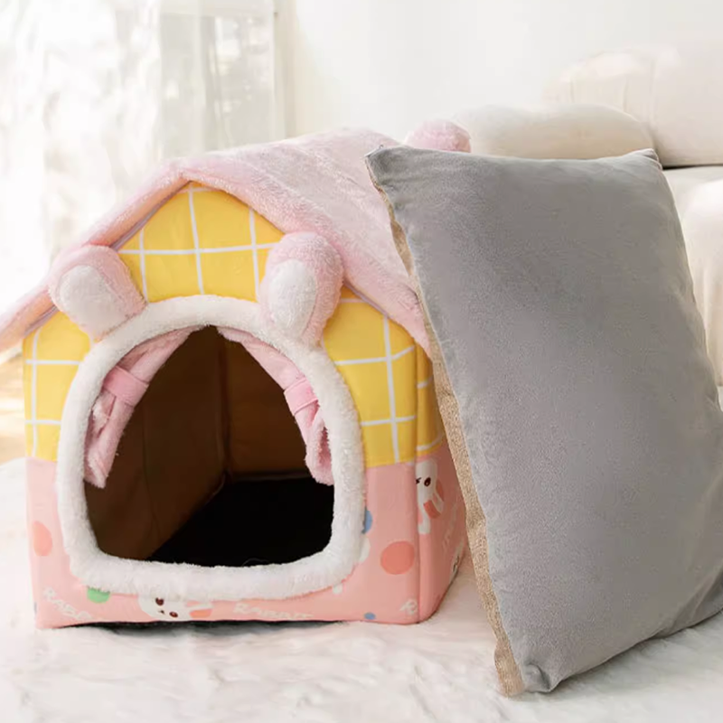Cat Soft Pet Bed Tent Indoor Plush Sleeping Nest with Removable Cushion - DeeplPet