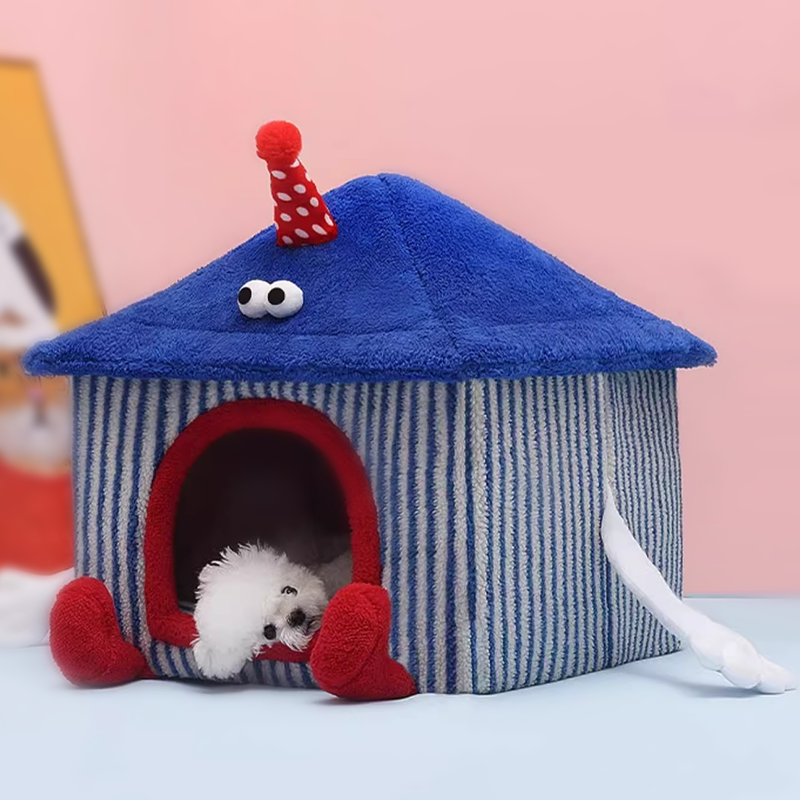 Enclosed Indoor Dog House with Broccoli Toy, Igloo Cave for Cats - DeeplPet