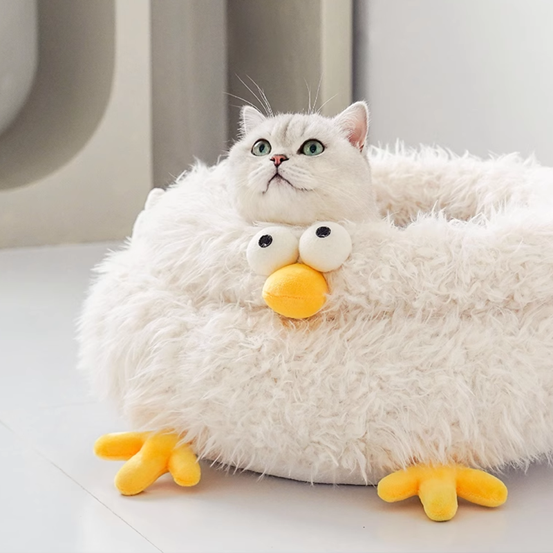 Cute Chick Warm Cat Bed, Pet Cat Sofa Bed House Mat Cushion Indoor Adorable fluffy