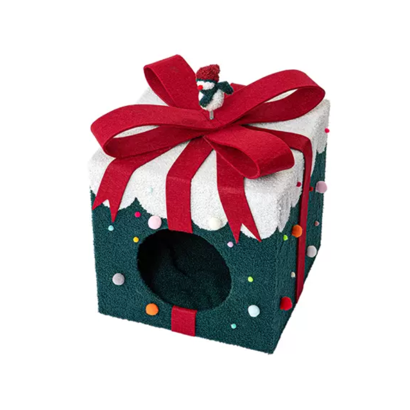 Christmas Gift Box Cat Bed Winter Warm Cave - DeeplPet