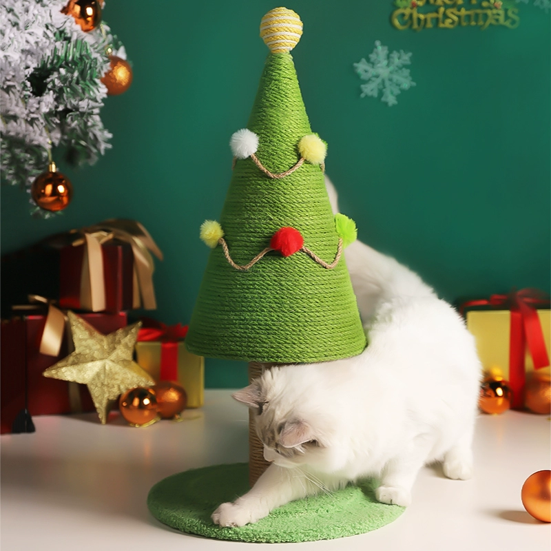 Christmas Tree Cat Tree Natural Sisal with Hemp Rope Covered Cat Post Wear