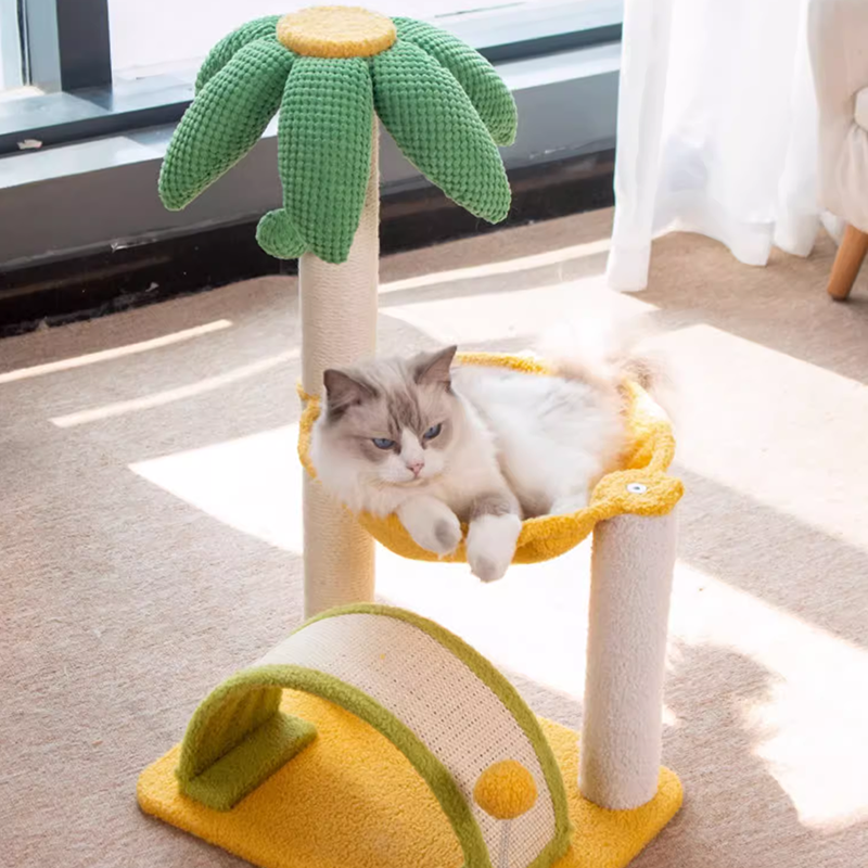 Coconut Tree Cat Tree Cat Tower, Cat Climbing Frame with Totally Wrapped Sisal Posts