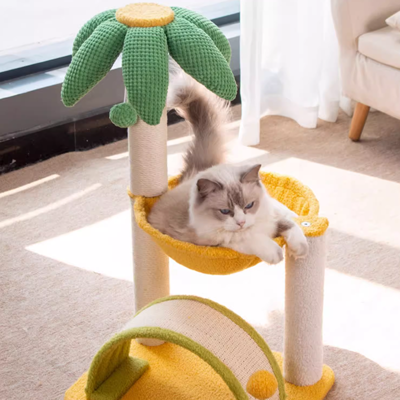 Coconut Tree Cat Tree Cat Tower, Cat Climbing Frame with Totally Wrapped Sisal Posts