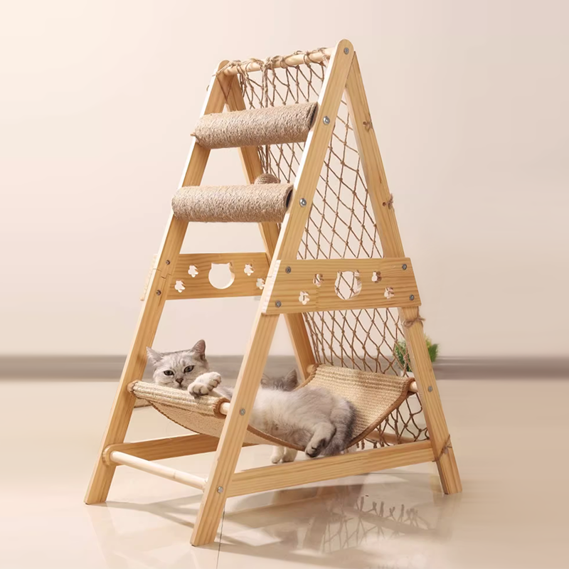 New Large Size Pet Climbing Net Cat Tree Frame Wooden Cat Nest Cat Tree