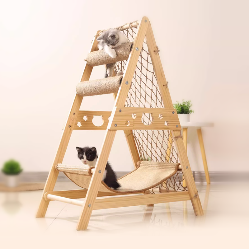 New Large Size Pet Climbing Net Cat Tree Frame Wooden Cat Nest Cat Tree