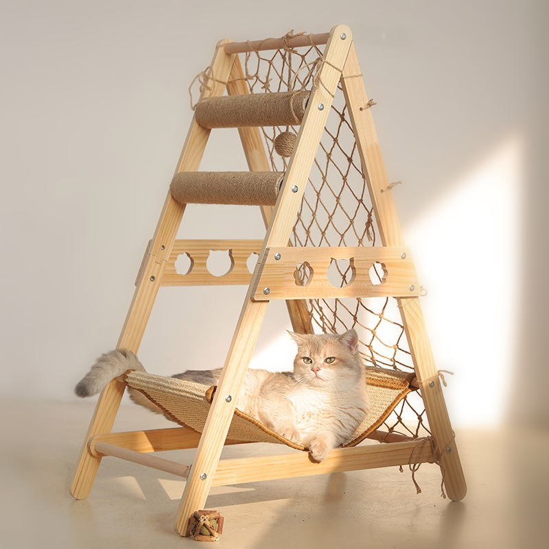 New Large Size Pet Climbing Net Cat Tree Frame Wooden Cat Nest Cat Tree