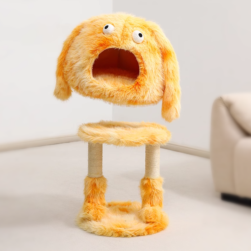 Monster Cat tree Cat Climbing Frame yellow, Plush Cute Cat Tree Tower for Indoor Cat