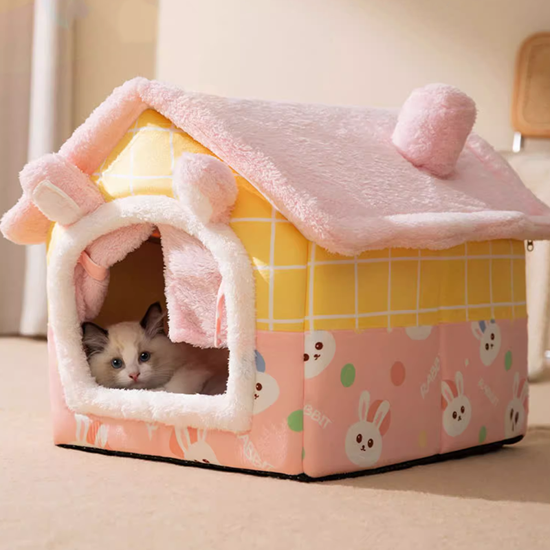 Cat Soft Pet Bed Tent Indoor Plush Sleeping Nest with Removable Cushion - DeeplPet