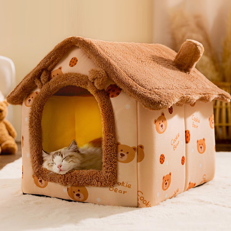 Cat Soft Pet Bed Tent Indoor Plush Sleeping Nest with Removable Cushion - DeeplPet