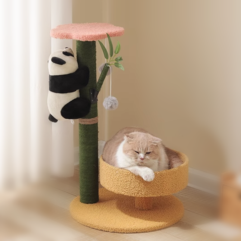 Cute Bamboo Panda Shape Cat Tree Bed