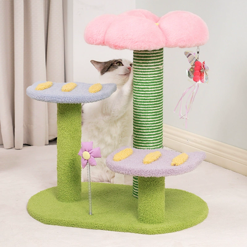 flower Cat Tower Cat Tree House Scratcher Interactive Training Toy with Sisal Rope