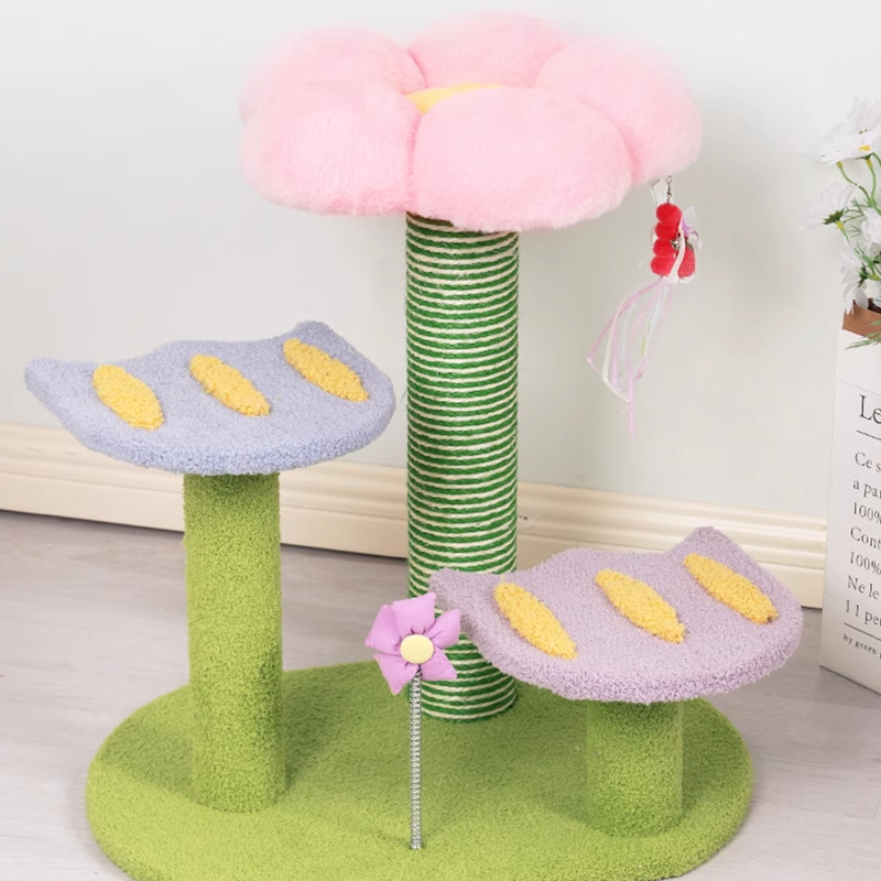 flower Cat Tower Cat Tree House Scratcher Interactive Training Toy with Sisal Rope