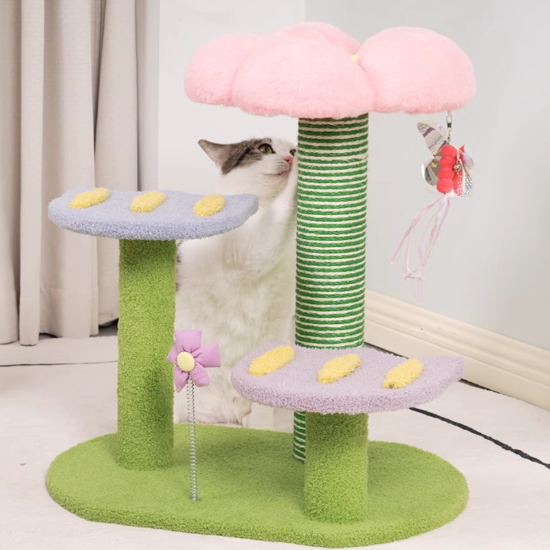 flower Cat Tower Cat Tree House Scratcher Interactive Training Toy with Sisal Rope
