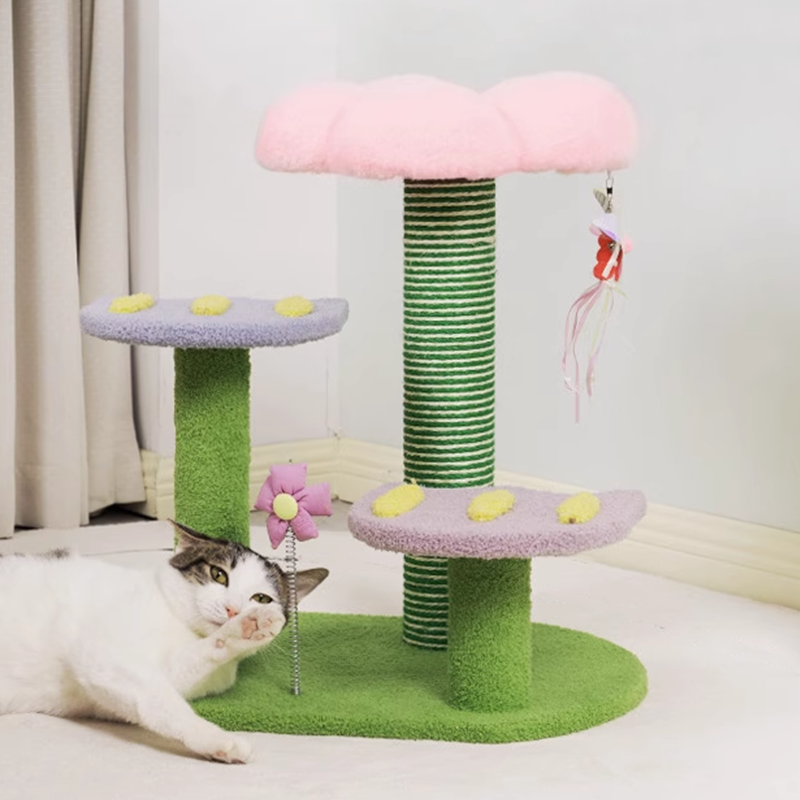 flower Cat Tower Cat Tree House Scratcher Interactive Training Toy with Sisal Rope