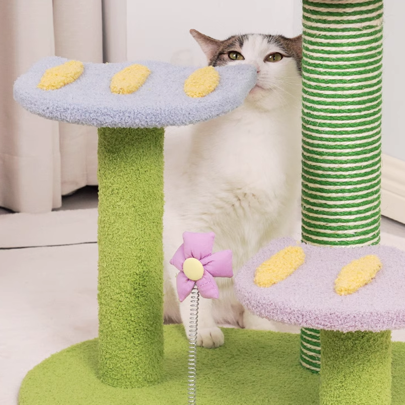 flower Cat Tower Cat Tree House Scratcher Interactive Training Toy with Sisal Rope