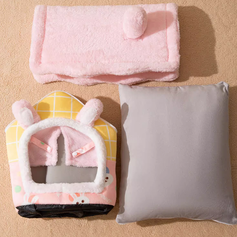 Cat Soft Pet Bed Tent Indoor Plush Sleeping Nest with Removable Cushion - DeeplPet