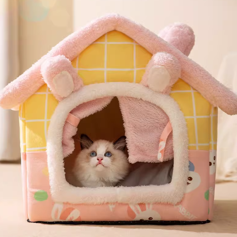 Cat Soft Pet Bed Tent Indoor Plush Sleeping Nest with Removable Cushion - DeeplPet