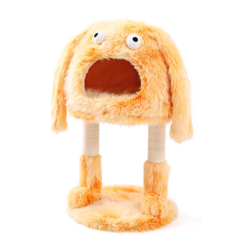Monster Cat tree Cat Climbing Frame yellow, Plush Cute Cat Tree Tower for Indoor Cat